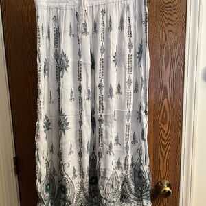 White and Gray Smocked A-Line Midi Skirt